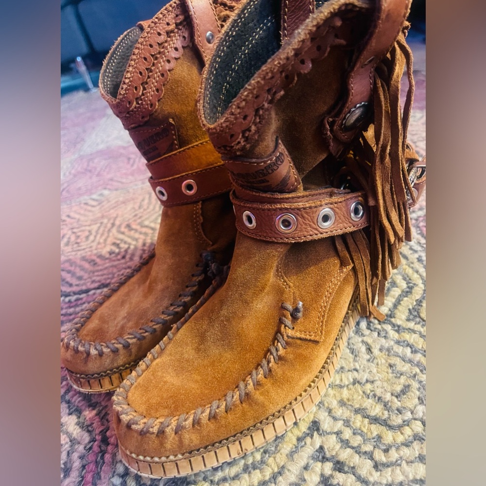 Brown Suede Ankle Boots with Fringe - Picture 5 of 8